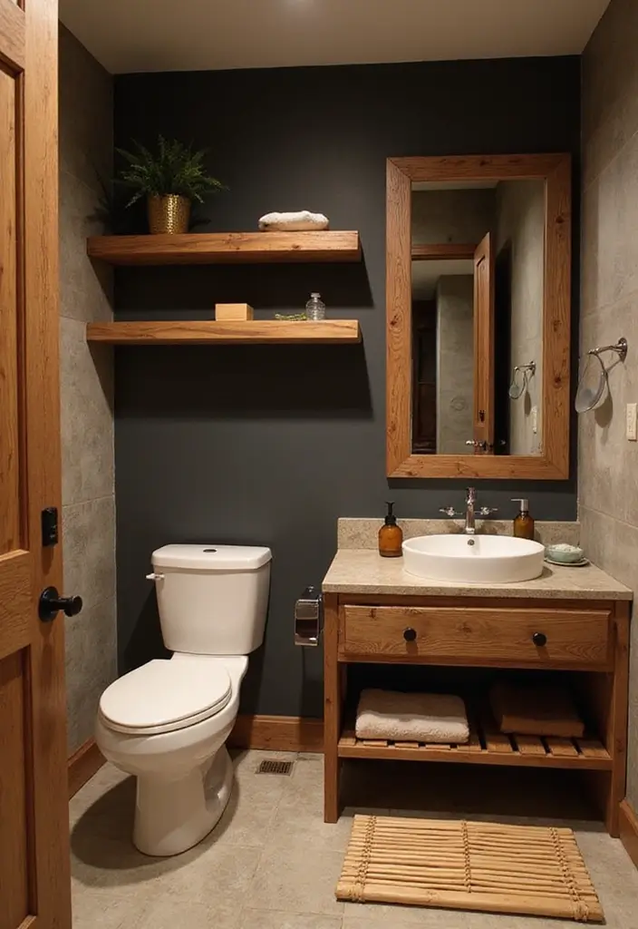 27 Dark Scandinavian Bathroom Ideas for a Bold Nordic Touch 4 27 Dark Scandinavian Bathroom Ideas for a Bold Nordic Touch - 4. Natural Wood Elements for Warmth