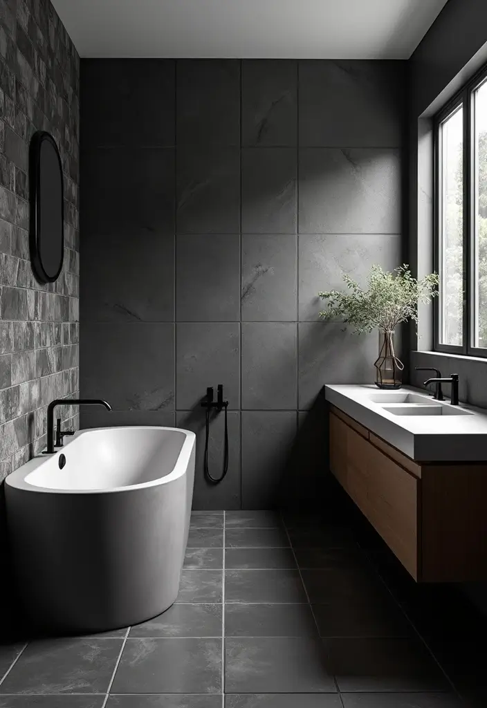 27 Dark Scandinavian Bathroom Ideas for a Bold Nordic Touch 6 27 Dark Scandinavian Bathroom Ideas for a Bold Nordic Touch - 6. Textured Tiles for Visual Interest