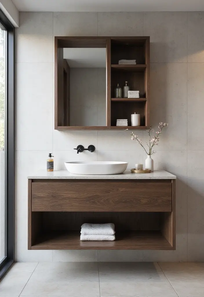 27 Dark Scandinavian Bathroom Ideas for a Bold Nordic Touch 7 27 Dark Scandinavian Bathroom Ideas for a Bold Nordic Touch - 7. Floating Vanities for a Modern Touch