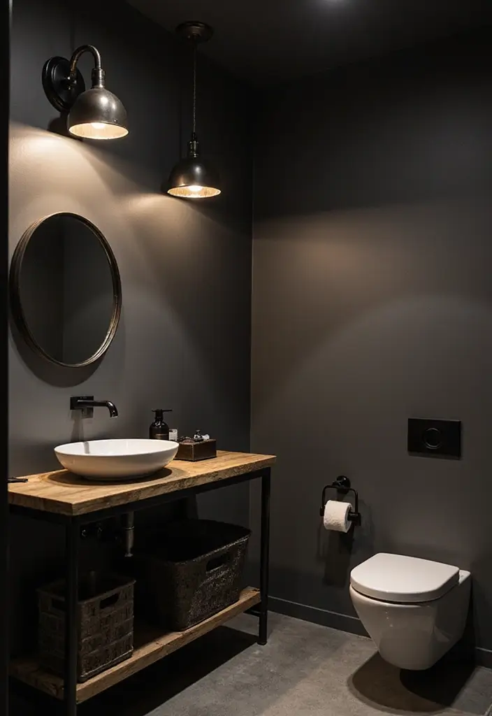 27 Dark Scandinavian Bathroom Ideas for a Bold Nordic Touch 8 27 Dark Scandinavian Bathroom Ideas for a Bold Nordic Touch - 8. Industrial Lighting Fixtures for an Edgy Feel