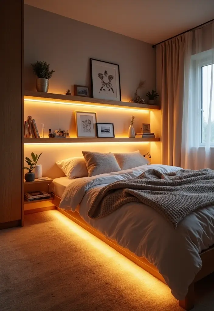 27 Scandinavian Bedroom Lighting Ideas for Calm Nights 1 27 Scandinavian Bedroom Lighting Ideas for Calm Nights - 1. Warm LED Strip Lights