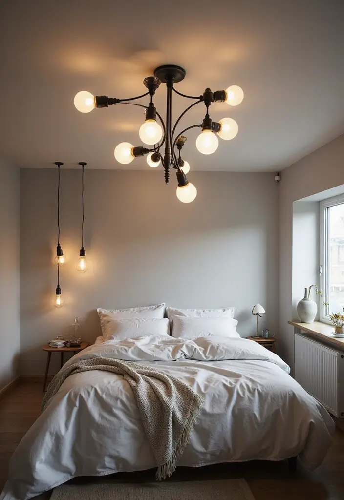 27 Scandinavian Bedroom Lighting Ideas for Calm Nights 17 27 Scandinavian Bedroom Lighting Ideas for Calm Nights - 17. Clustered Lighting Fixtures