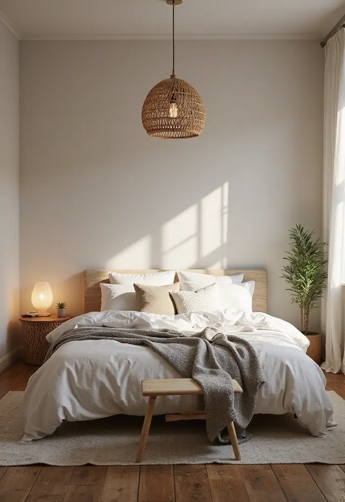 27 Scandinavian Bedroom Lighting Ideas for Calm Nights 23 27 Scandinavian Bedroom Lighting Ideas for Calm Nights - 23. Natural Fiber Lighting