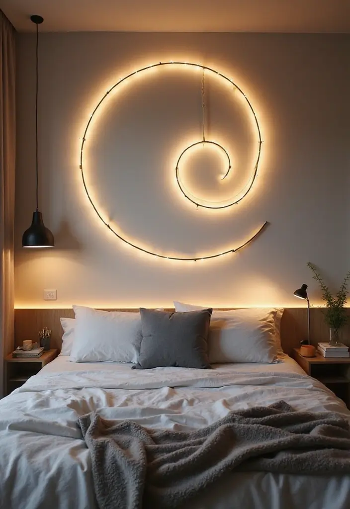 27 Scandinavian Bedroom Lighting Ideas for Calm Nights 26 27 Scandinavian Bedroom Lighting Ideas for Calm Nights - 26. Illuminated Wall Art