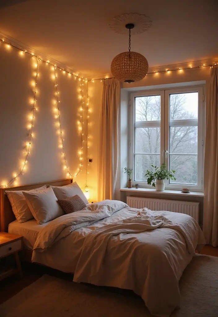 27 Scandinavian Bedroom Lighting Ideas for Calm Nights 6 27 Scandinavian Bedroom Lighting Ideas for Calm Nights - 6. Soft Glow Fairy Lights