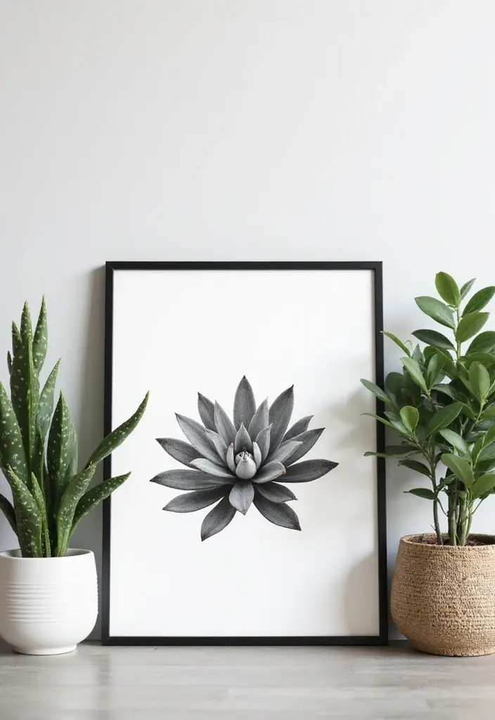 27 Scandinavian Black and White Ideas for a Classic Look 15 27 Scandinavian Black and White Ideas for a Classic Look - 15. Black and White Succulent Art