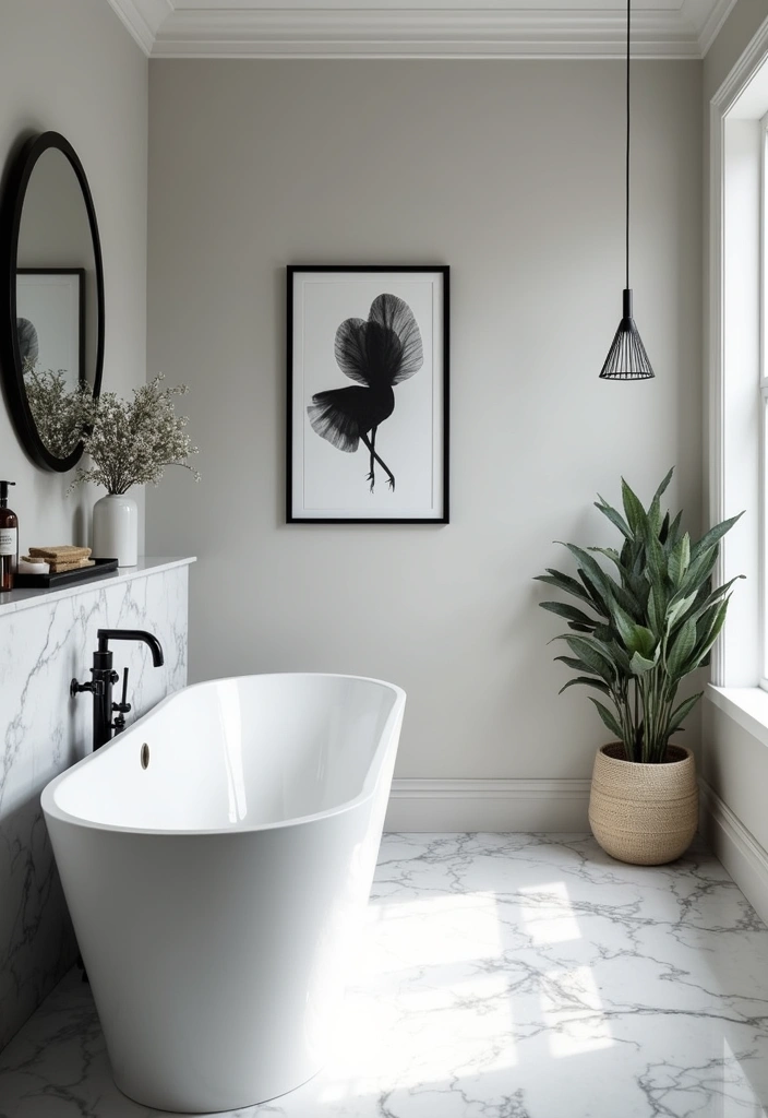 27 Scandinavian Black and White Ideas for a Classic Look 27 27 Scandinavian Black and White Ideas for a Classic Look - 27. Black and White Bath Art