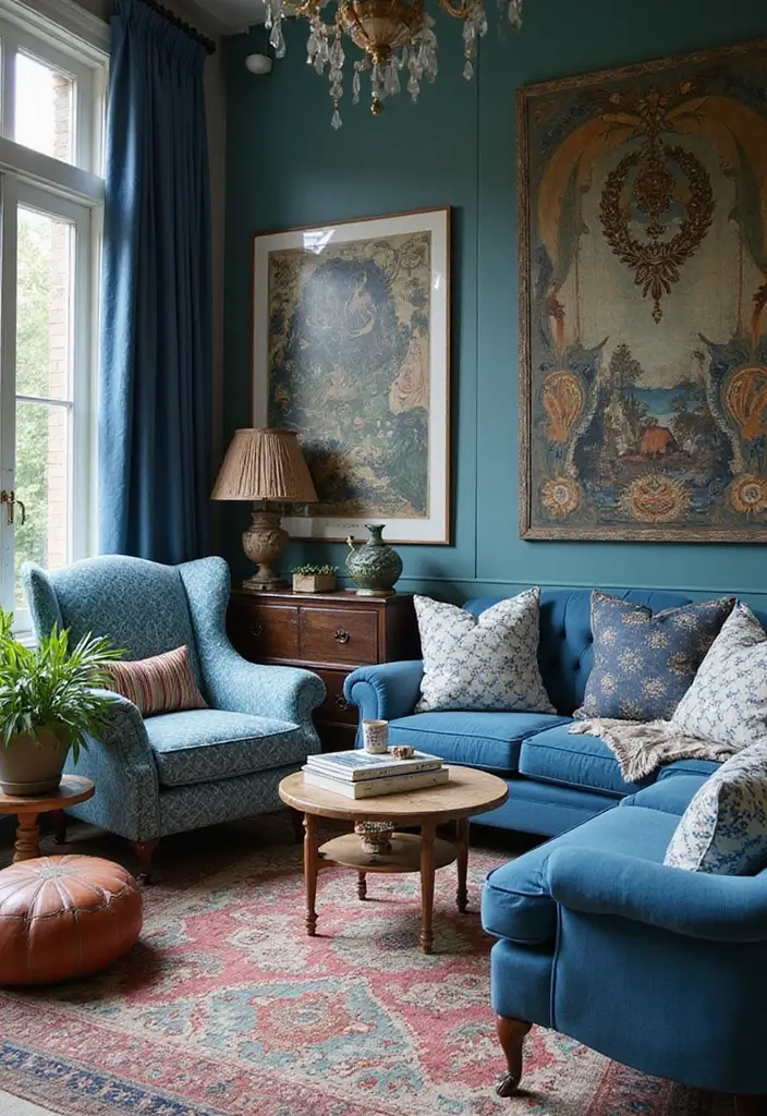 27 Scandinavian Blue Living Room Ideas for a Bold Nordic Vibe 11 27 Scandinavian Blue Living Room Ideas for a Bold Nordic Vibe - 11. Eclectic Blue Mix