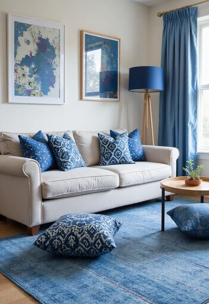 27 Scandinavian Blue Living Room Ideas for a Bold Nordic Vibe 14 27 Scandinavian Blue Living Room Ideas for a Bold Nordic Vibe - 14. Playful Patterns