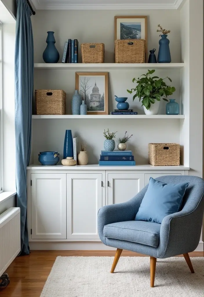 27 Scandinavian Blue Living Room Ideas for a Bold Nordic Vibe 15 27 Scandinavian Blue Living Room Ideas for a Bold Nordic Vibe - 15. Blue Storage Solutions