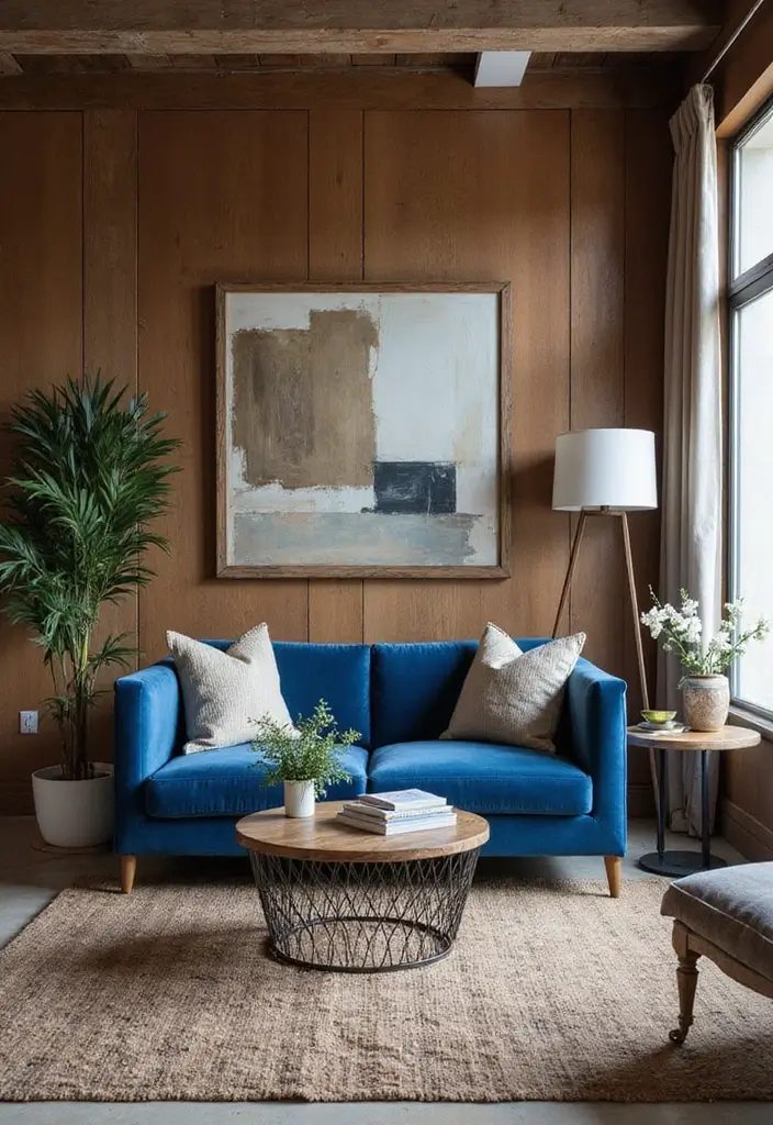 27 Scandinavian Blue Living Room Ideas for a Bold Nordic Vibe 17 27 Scandinavian Blue Living Room Ideas for a Bold Nordic Vibe - 17. Mixed Materials