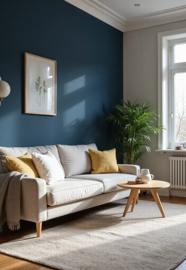 27 Scandinavian Blue Living Room Ideas for a Bold Nordic Vibe 2 27 Scandinavian Blue Living Room Ideas for a Bold Nordic Vibe - 2. Bold Navy Accents