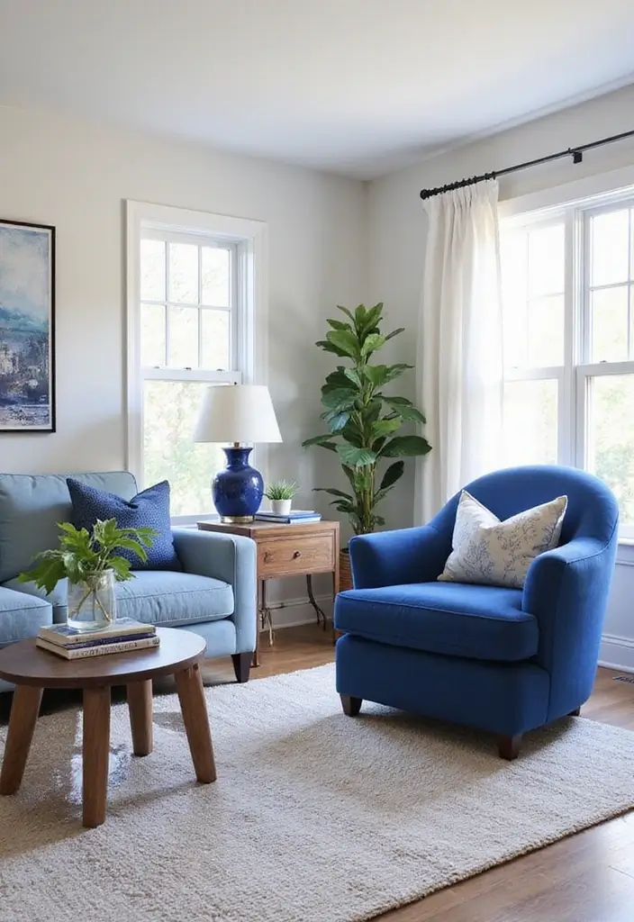 27 Scandinavian Blue Living Room Ideas for a Bold Nordic Vibe 20 27 Scandinavian Blue Living Room Ideas for a Bold Nordic Vibe - 20. Creative Blue Accent Furniture