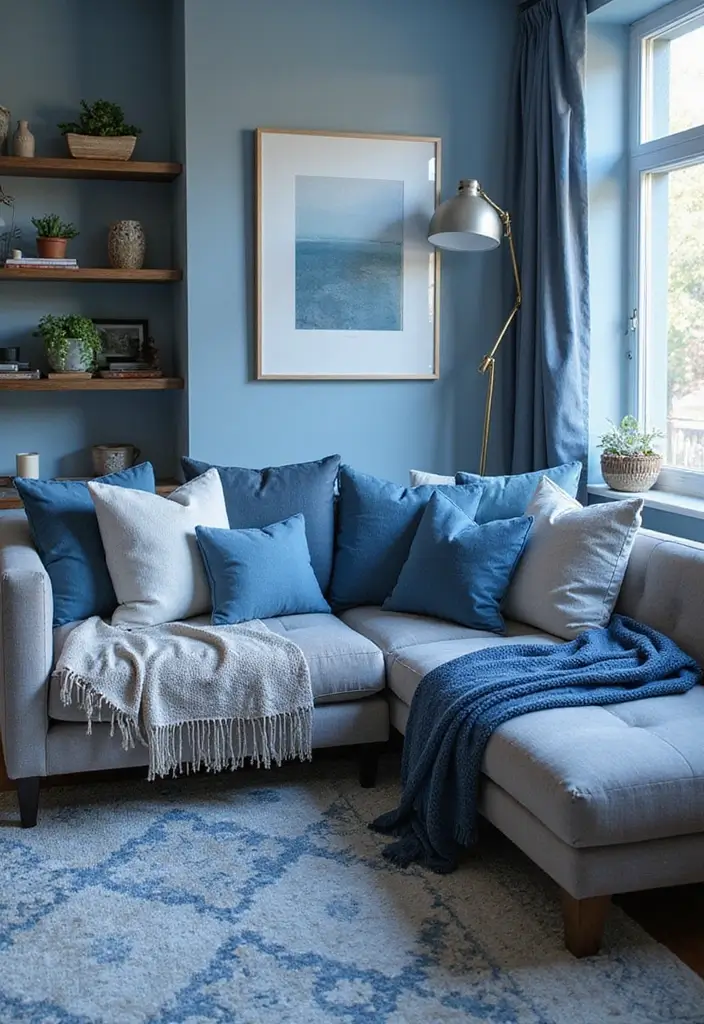 27 Scandinavian Blue Living Room Ideas for a Bold Nordic Vibe 7 27 Scandinavian Blue Living Room Ideas for a Bold Nordic Vibe - 7. Layered Blue Shades