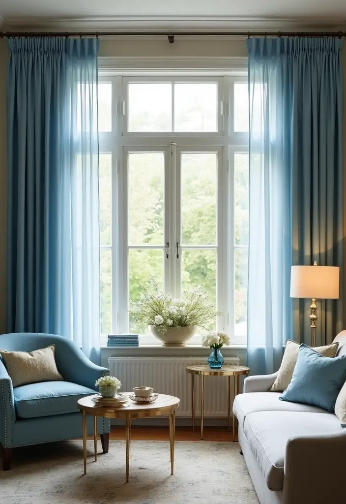 27 Scandinavian Blue Living Room Ideas for a Bold Nordic Vibe 9 27 Scandinavian Blue Living Room Ideas for a Bold Nordic Vibe - 9. Window Treatments in Blue