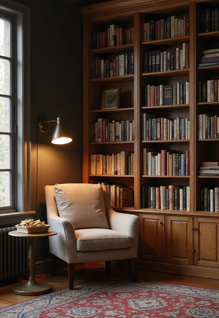 27 Scandinavian Reading Nook Designs That Spark Relaxation 12 27 Scandinavian Reading Nook Designs That Spark Relaxation - 12. Reading Nook by the Bookshelf