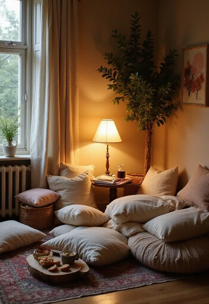 27 Scandinavian Reading Nook Designs That Spark Relaxation 3 27 Scandinavian Reading Nook Designs That Spark Relaxation - 3. Cozy Floor Cushions