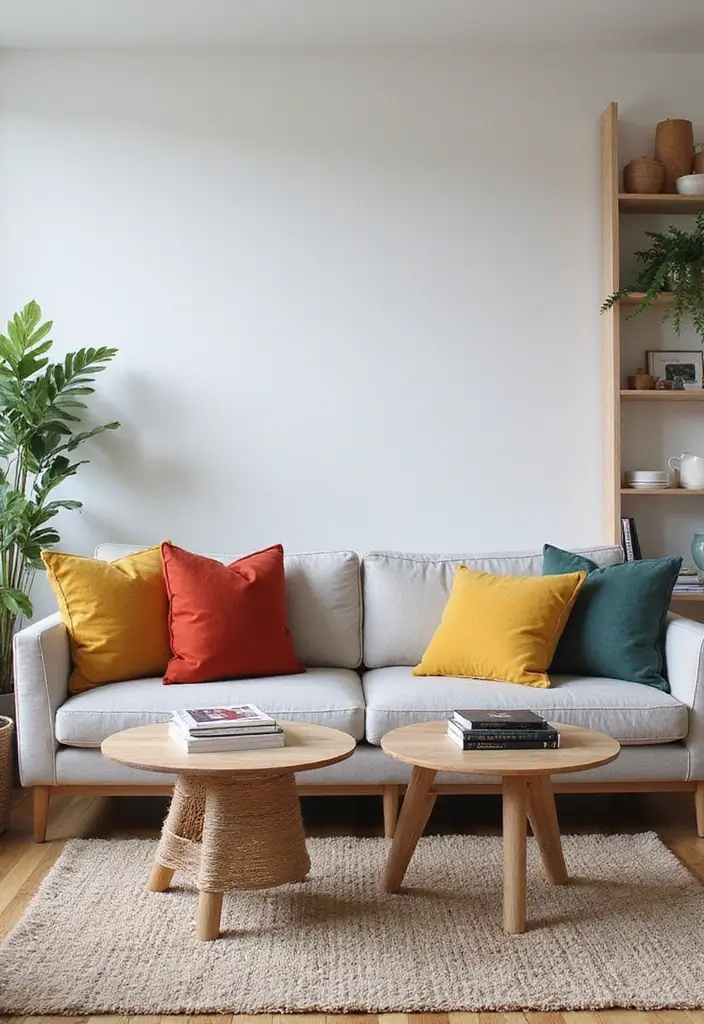 27 Small Scandinavian Living Room Designs That Feel Spacious 24 27 Small Scandinavian Living Room Designs That Feel Spacious - 24. Colorful Throw Pillows