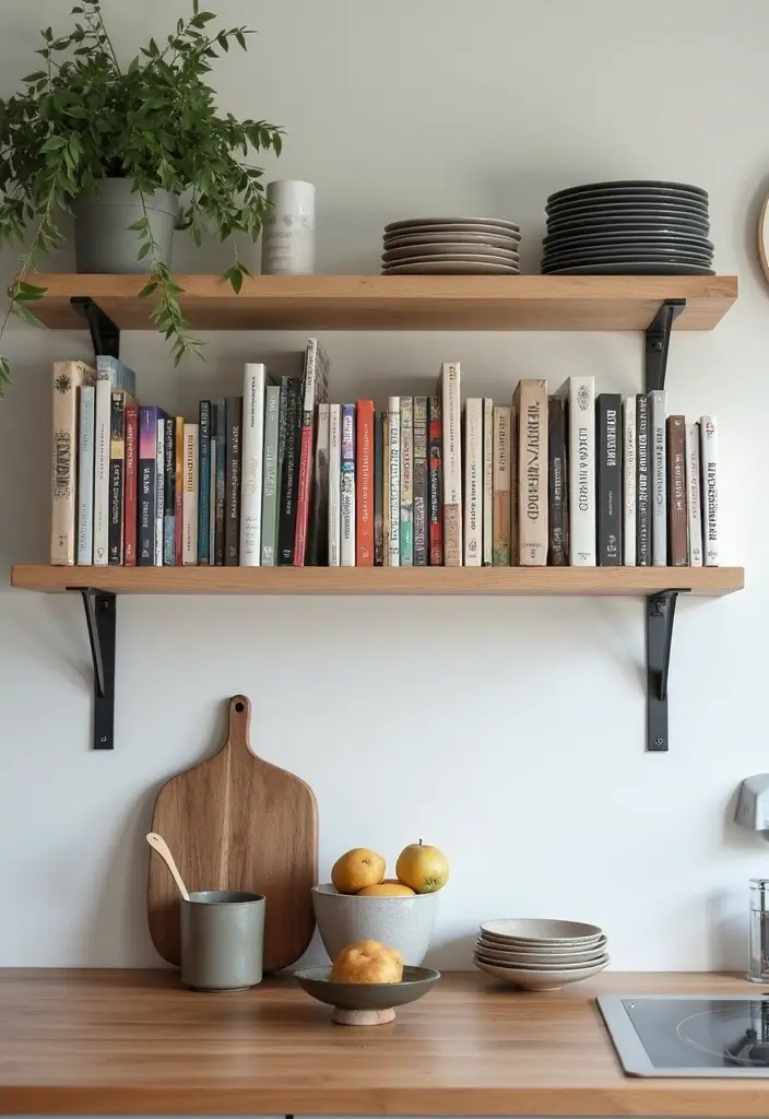 28 Cozy Scandinavian Kitchen Designs for Everyday Comfort 15 28 Cozy Scandinavian Kitchen Designs for Everyday Comfort - 15. Artful Display of Cookbooks