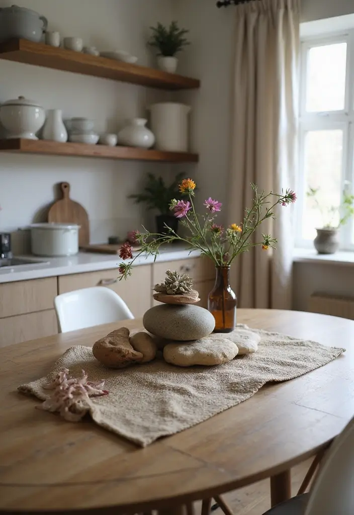 28 Scandinavian Boho Kitchen Ideas That Mix Style and Soul 23 28 Scandinavian Boho Kitchen Ideas That Mix Style and Soul - 23. Earthy Table Centerpieces