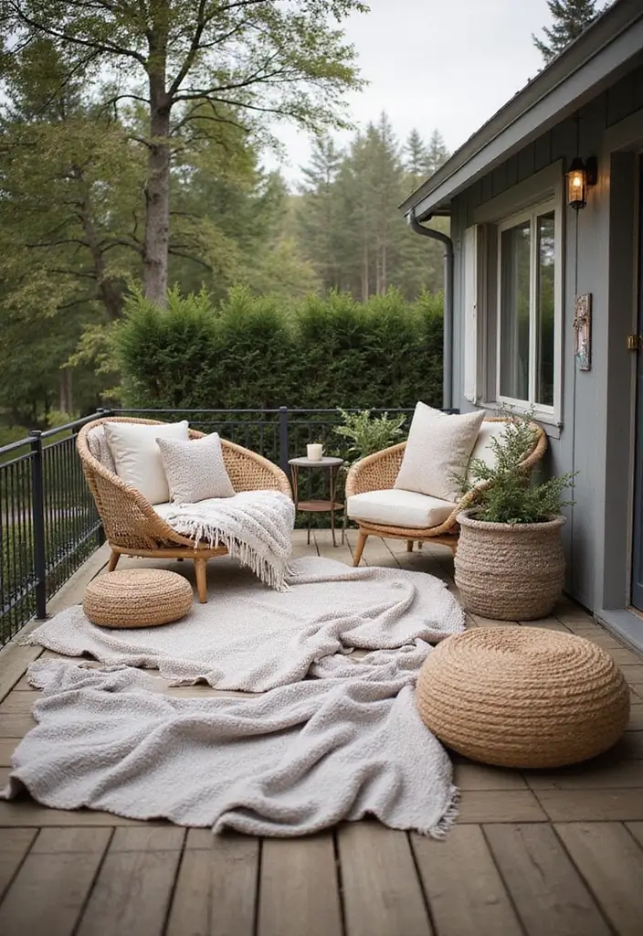 28 Scandinavian Terrace Ideas That Feel Open and Relaxing 2 28 Scandinavian Terrace Ideas That Feel Open and Relaxing - 2. Cozy Textile Accents
