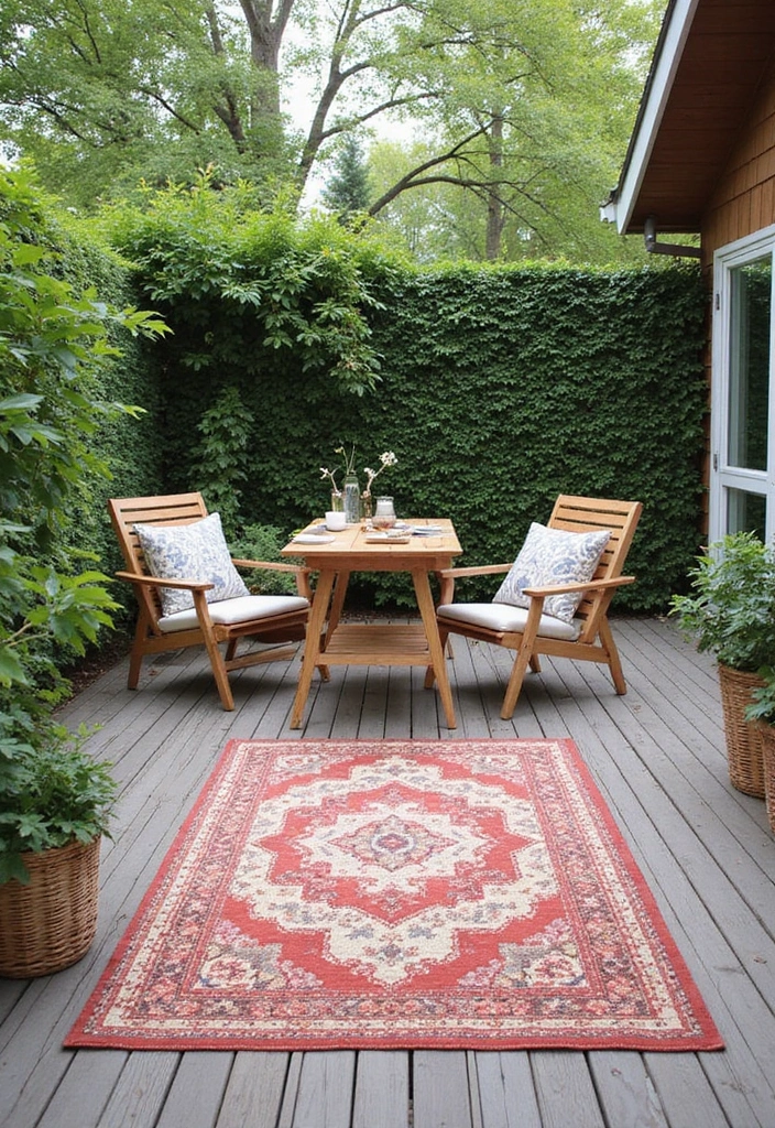 28 Scandinavian Terrace Ideas That Feel Open and Relaxing 7 28 Scandinavian Terrace Ideas That Feel Open and Relaxing - 7. Outdoor Rugs