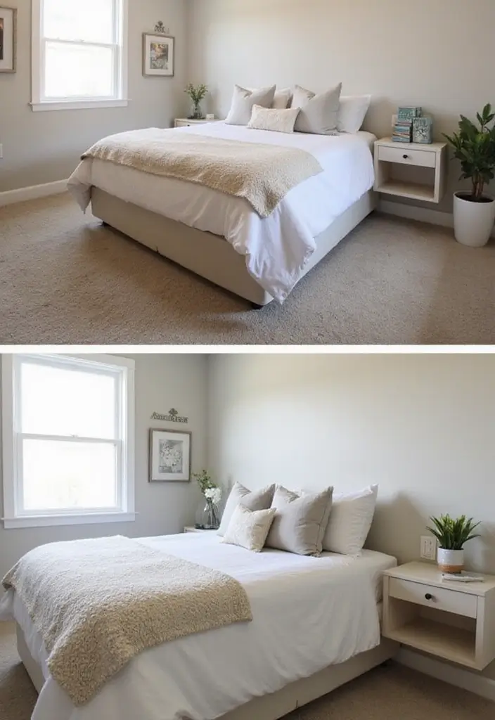 28 Small Bedroom Scandinavian Style Ideas That Maximize Comfort 23 28 Small Bedroom Scandinavian Style Ideas That Maximize Comfort - 23. Wall-mounted Nightstands