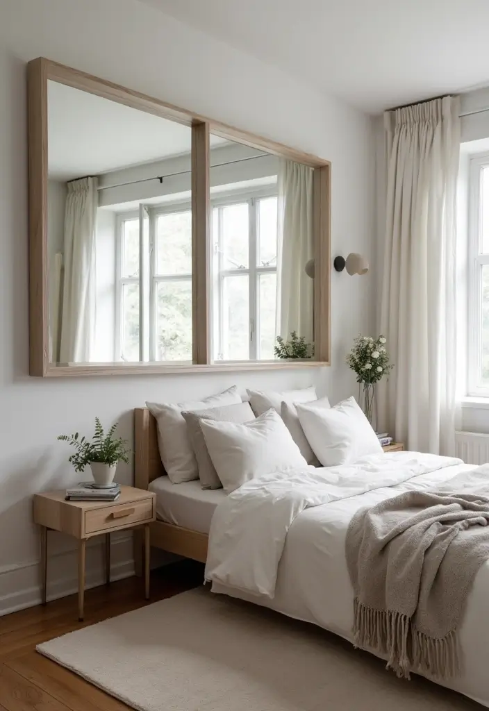 28 Small Bedroom Scandinavian Style Ideas That Maximize Comfort 8 28 Small Bedroom Scandinavian Style Ideas That Maximize Comfort - 8. Strategic Mirrors