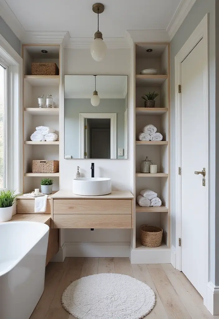 28 Small Scandinavian Bathroom Ideas That Look Bigger Instantly 10 28 Small Scandinavian Bathroom Ideas That Look Bigger Instantly - 10. Built-In Storage for a Streamlined Look