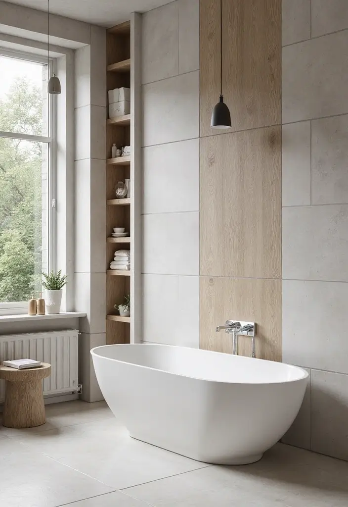 28 Small Scandinavian Bathroom Ideas That Look Bigger Instantly 17 28 Small Scandinavian Bathroom Ideas That Look Bigger Instantly - 17. Vertical Elements to Draw the Eye Upward