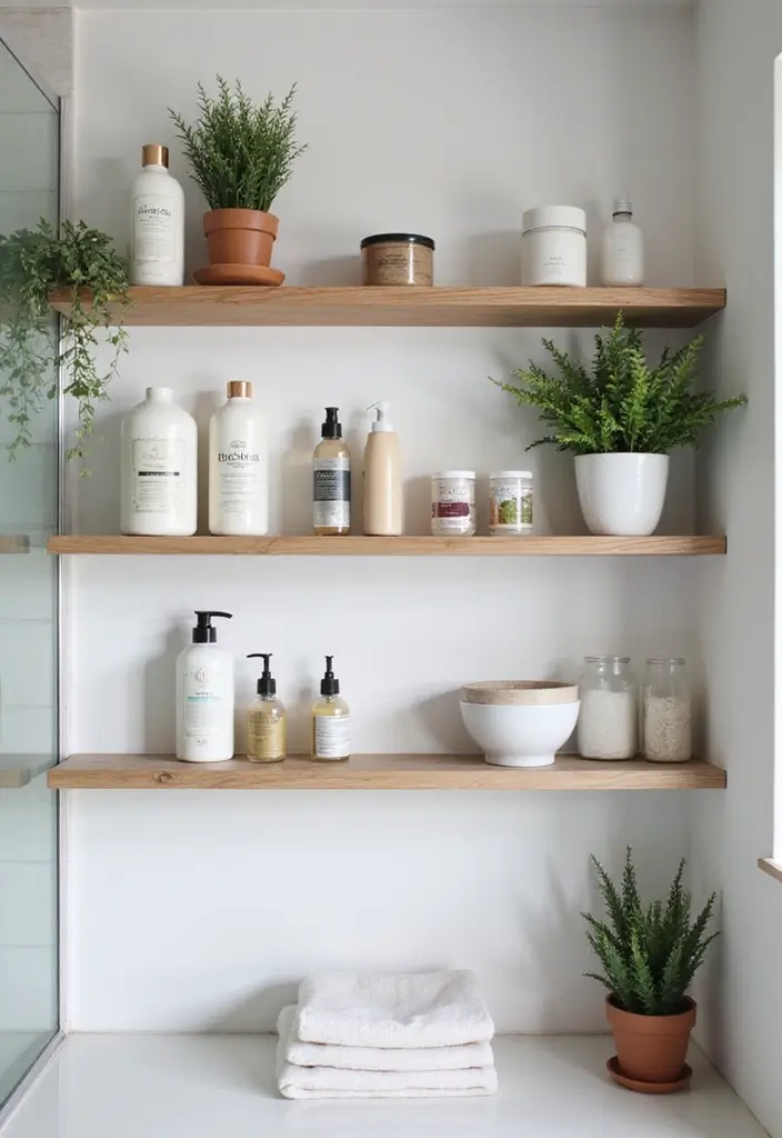 28 Small Scandinavian Bathroom Ideas That Look Bigger Instantly 5 28 Small Scandinavian Bathroom Ideas That Look Bigger Instantly - 5. Open Shelving for Display and Functionality