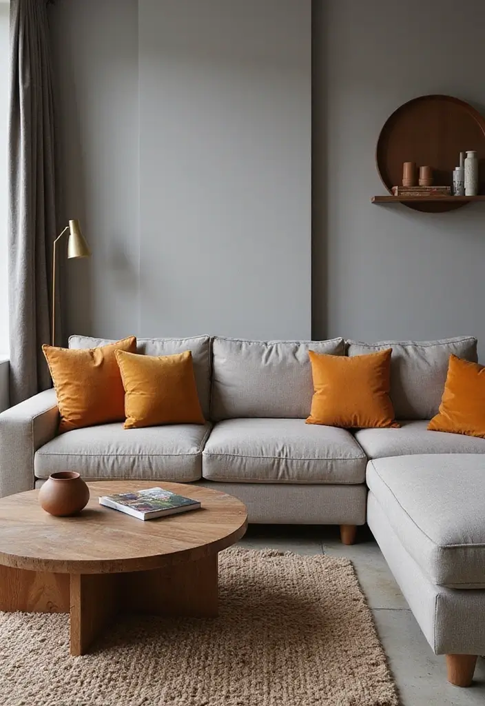 29 Grey Scandinavian Living Room Ideas for a Chic Aesthetic 17 29 Grey Scandinavian Living Room Ideas for a Chic Aesthetic - 17. Earthy Color Accents