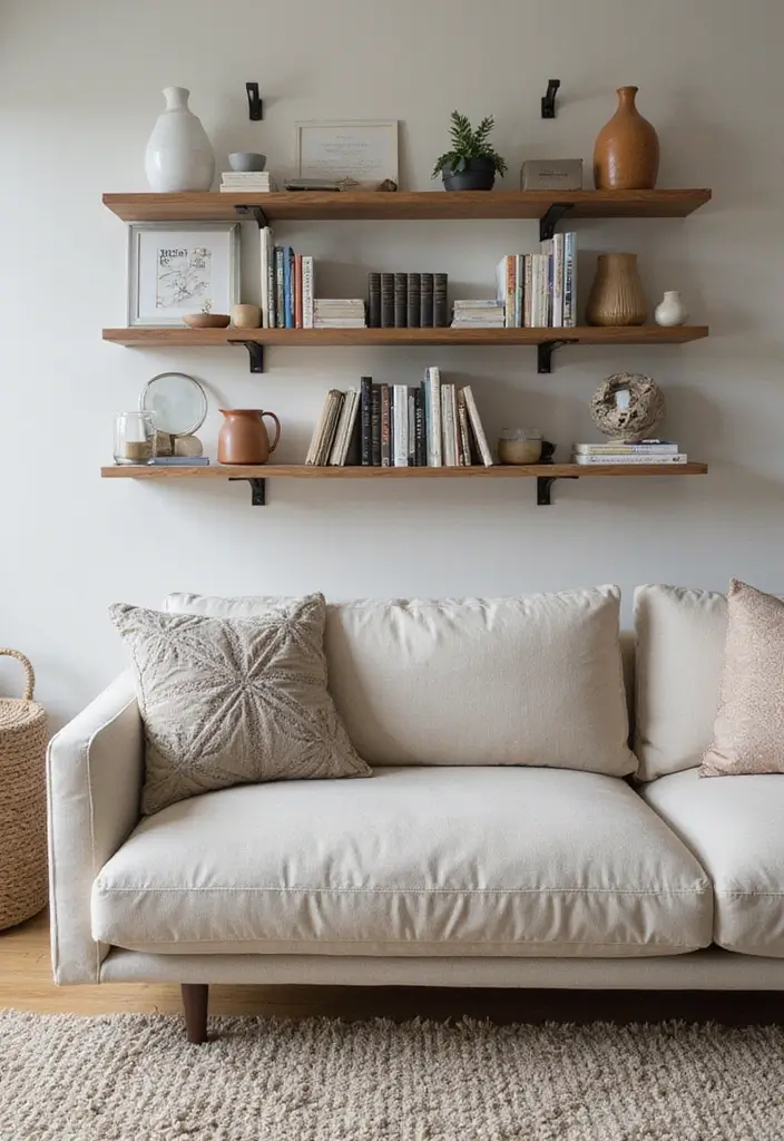 29 Grey Scandinavian Living Room Ideas for a Chic Aesthetic 28 29 Grey Scandinavian Living Room Ideas for a Chic Aesthetic - 28. Open Shelving for Display