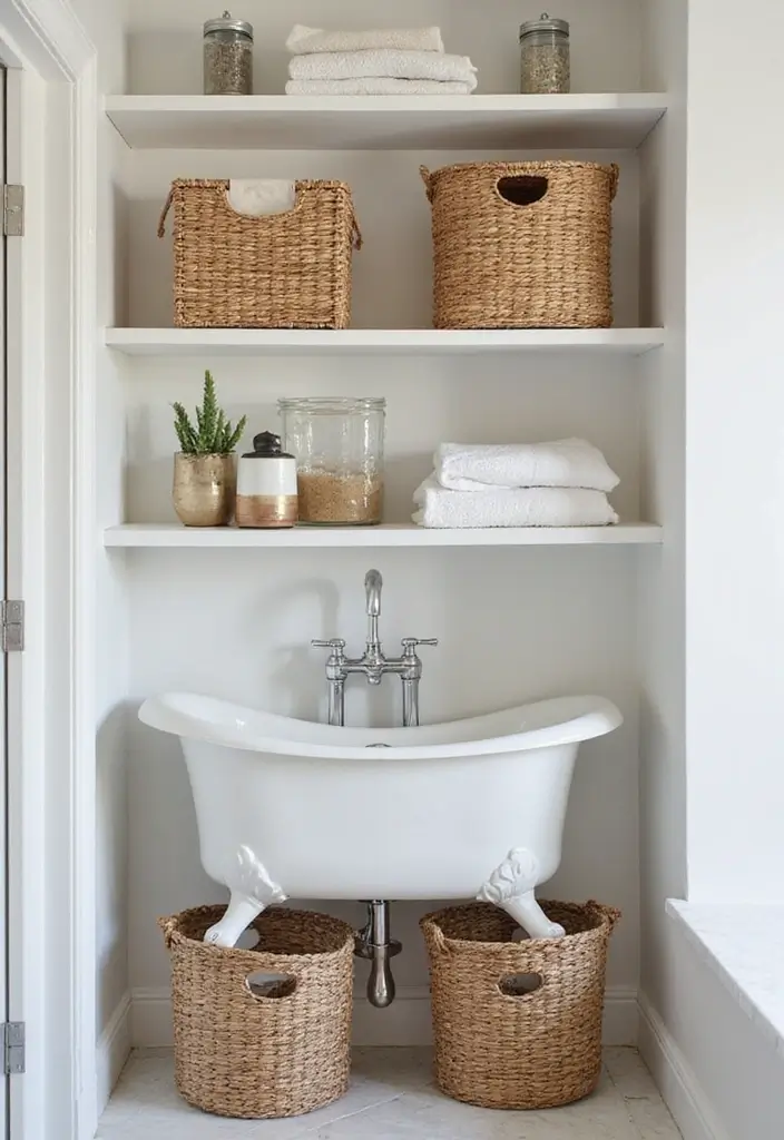 29 Scandinavian Bathroom Ideas for a Minimal Elegant Refresh 12 29 Scandinavian Bathroom Ideas for a Minimal Elegant Refresh - 12. Open Shelving