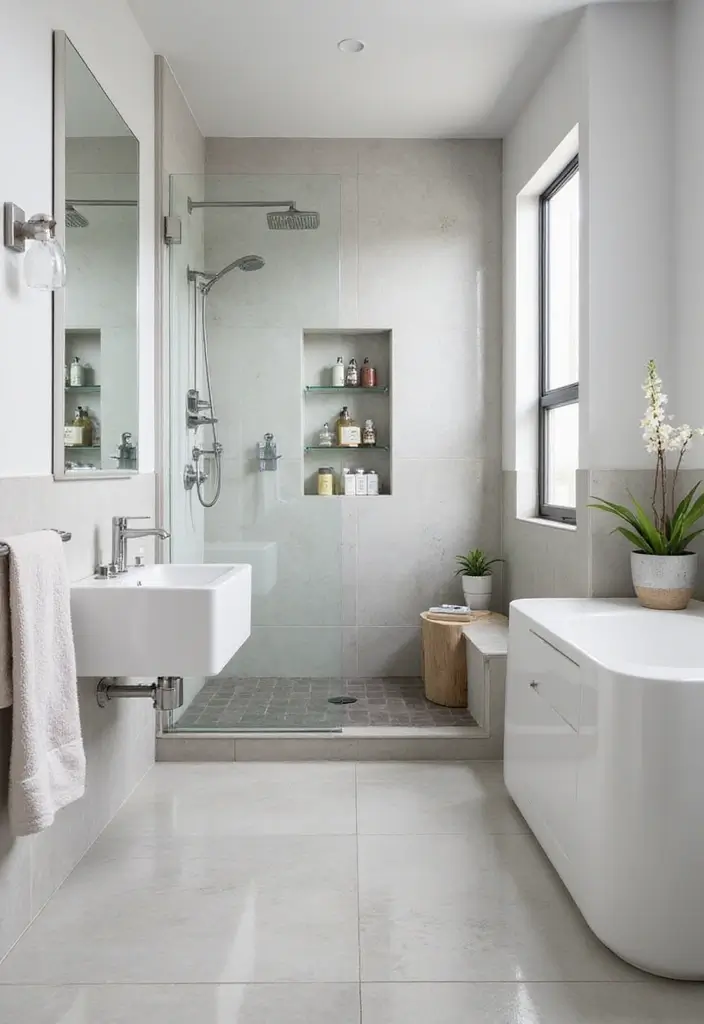 29 Scandinavian Bathroom Ideas for a Minimal Elegant Refresh 15 29 Scandinavian Bathroom Ideas for a Minimal Elegant Refresh - 15. Shower Niche Storage
