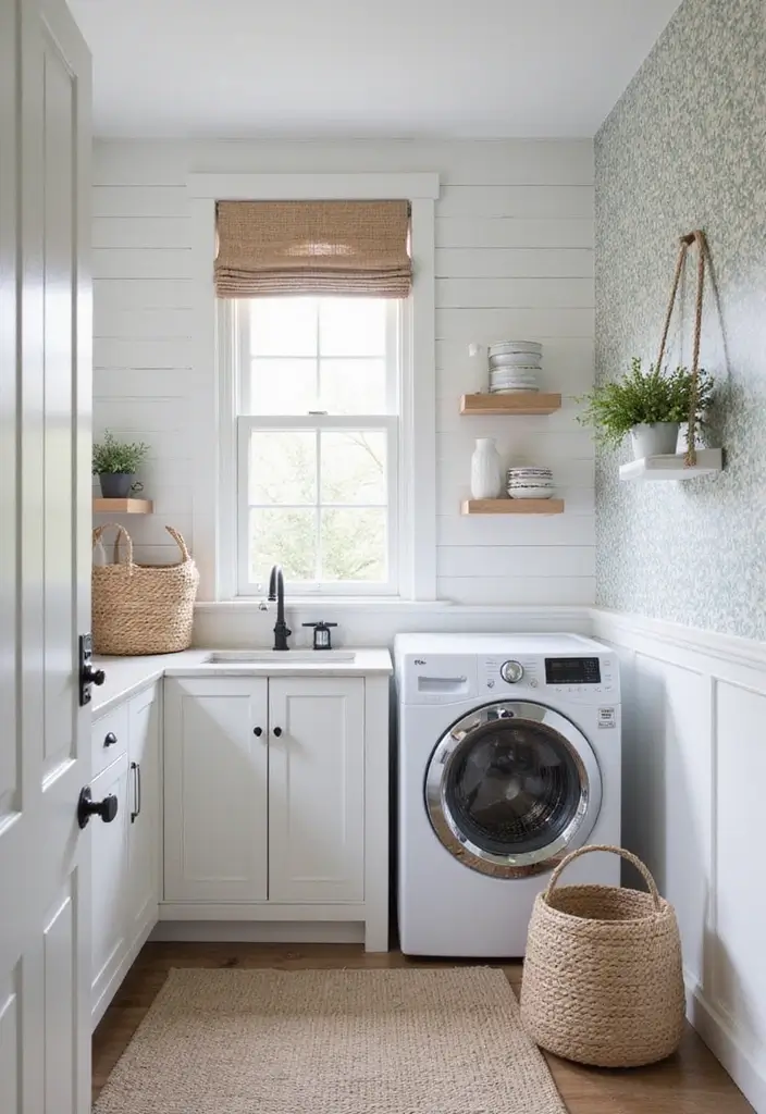 29 Scandinavian Laundry Room Designs for Simple Clean Living 16 29 Scandinavian Laundry Room Designs for Simple Clean Living - 16. Charming Wall Treatments