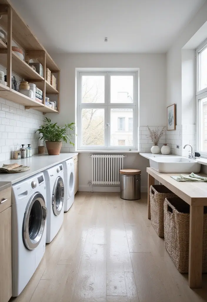 29 Scandinavian Laundry Room Designs for Simple Clean Living 24 29 Scandinavian Laundry Room Designs for Simple Clean Living - 24. Spacious Workspaces
