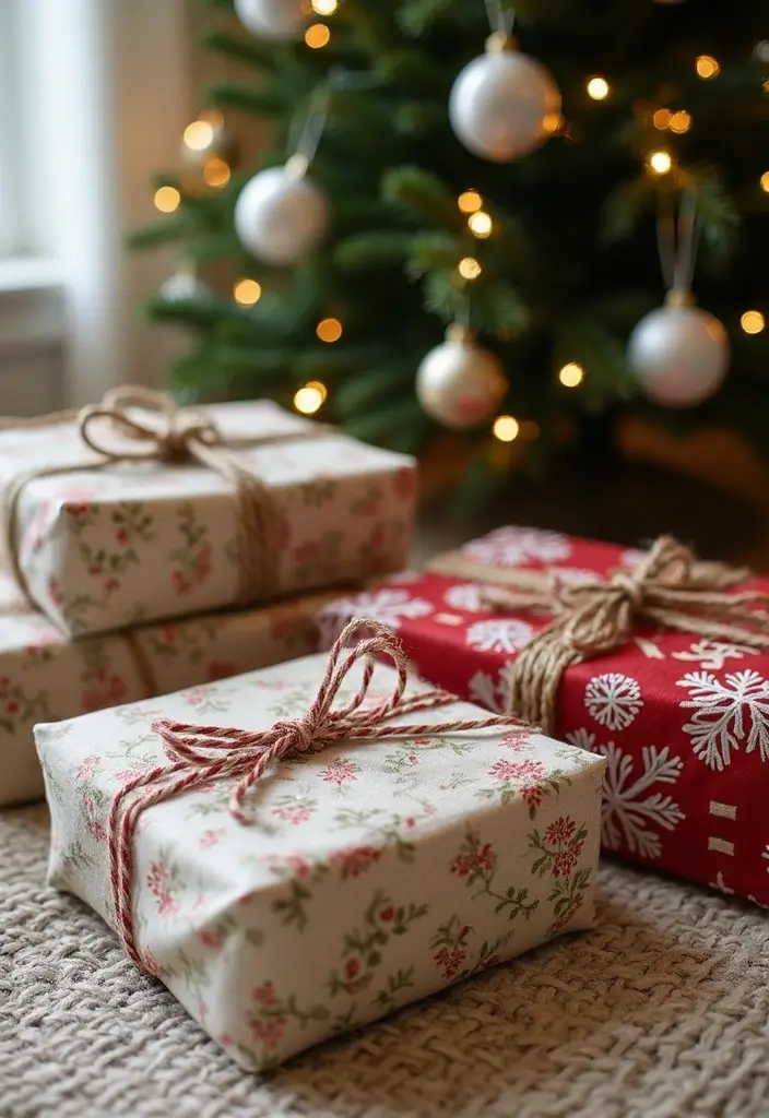 30+ DIY Scandinavian Christmas Decorations for Holiday Magic 11 30+ DIY Scandinavian Christmas Decorations for Holiday Magic - 11. Fabric Scrap Gift Wrap