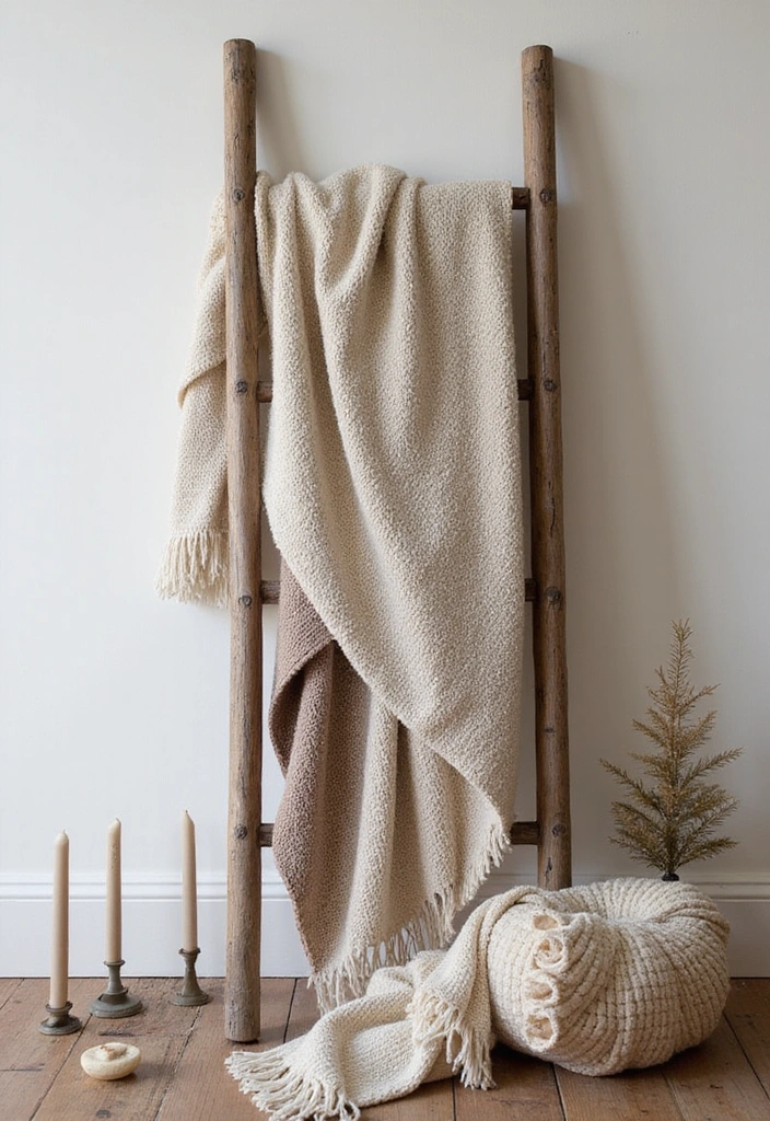 30+ DIY Scandinavian Christmas Decorations for Holiday Magic 17 30+ DIY Scandinavian Christmas Decorations for Holiday Magic - 17. Cozy Blanket Ladder