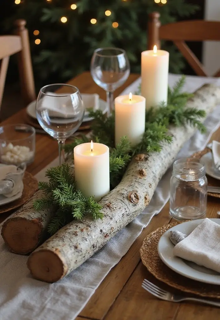 30+ DIY Scandinavian Christmas Decorations for Holiday Magic 18 30+ DIY Scandinavian Christmas Decorations for Holiday Magic - 18. Rustic Birch Log Centerpiece