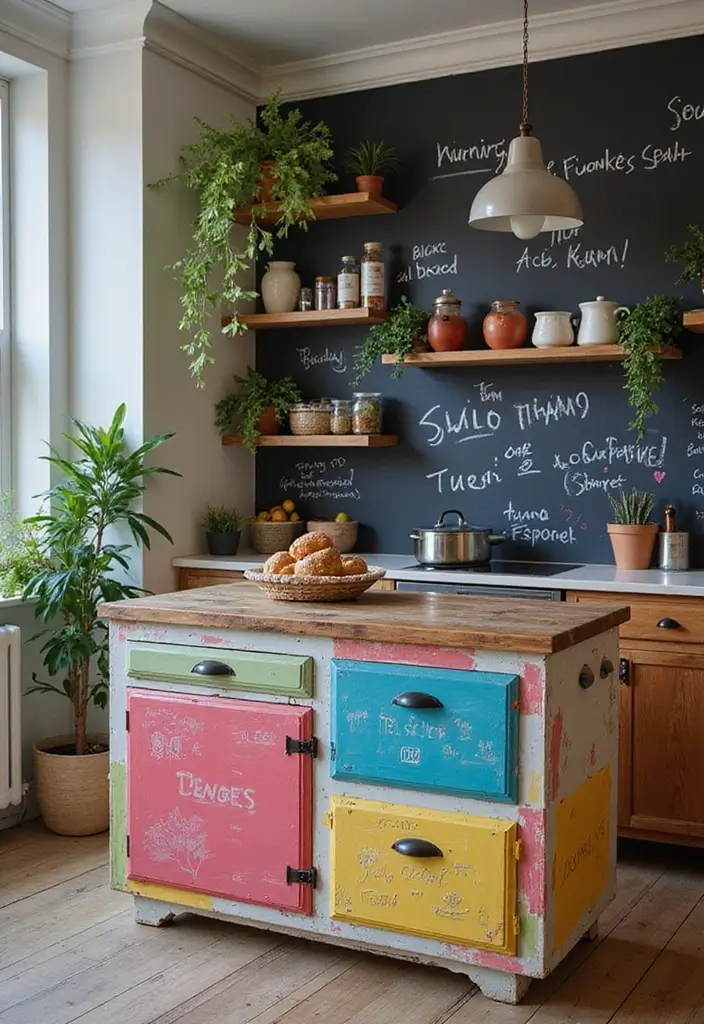 30+ Kitchen Island Scandinavian Designs You’ll Love 16 30+ Kitchen Island Scandinavian Designs You’ll Love - 21. Colorful Kitchen Island with Chalkboard Surface