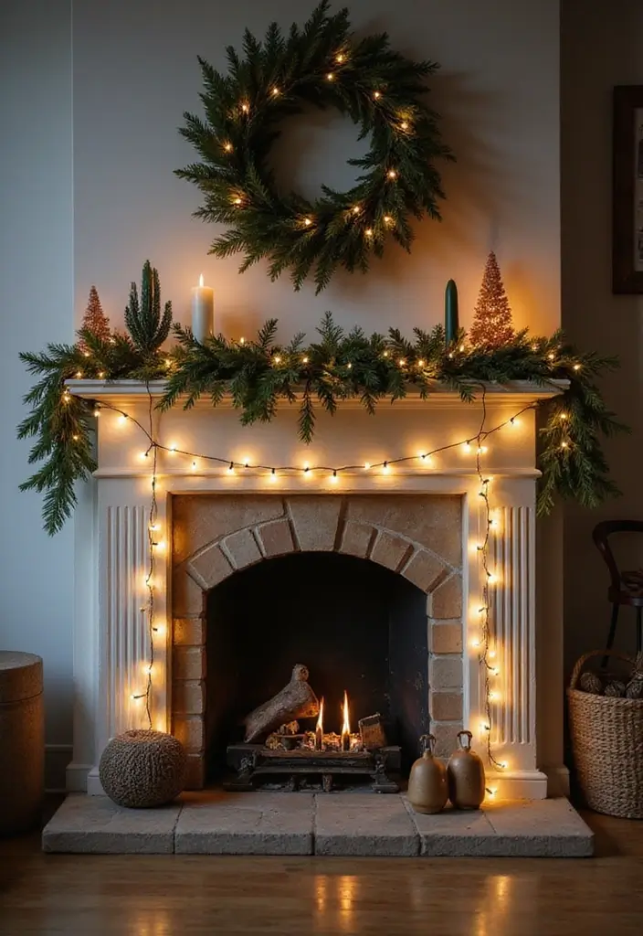 30+ Scandinavian Christmas Mantle Ideas That Feel Magical 1 30+ Scandinavian Christmas Mantle Ideas That Feel Magical - 1. Warm White Lights