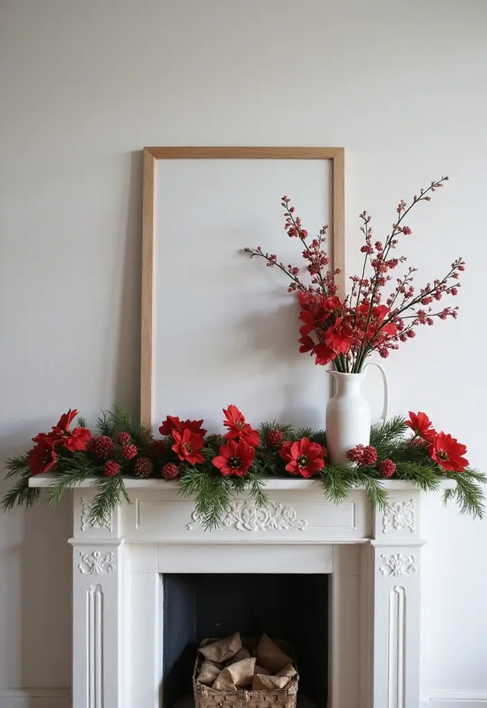 30+ Scandinavian Christmas Mantle Ideas That Feel Magical 11 30+ Scandinavian Christmas Mantle Ideas That Feel Magical - 11. Seasonal Flowers