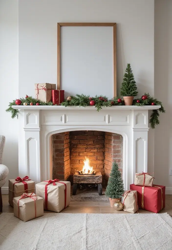 30+ Scandinavian Christmas Mantle Ideas That Feel Magical 16 30+ Scandinavian Christmas Mantle Ideas That Feel Magical - 16. Simple Gifts Display