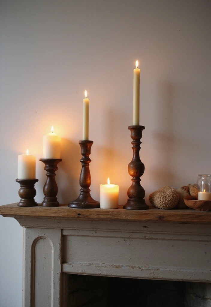 30+ Scandinavian Christmas Mantle Ideas That Feel Magical 3 30+ Scandinavian Christmas Mantle Ideas That Feel Magical - 3. Rustic Candle Holders