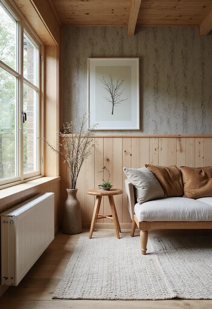 30+ Scandinavian Cottage Designs That Bring Nordic Charm 28 30+ Scandinavian Cottage Designs That Bring Nordic Charm - 28. Nature-Inspired Wall Treatments