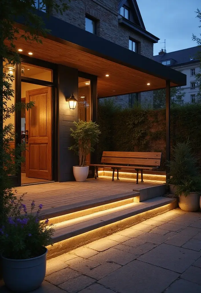 30+ Scandinavian Exterior Ideas for a Sleek Nordic Home 8 30+ Scandinavian Exterior Ideas for a Sleek Nordic Home - 8. Simple Bench Lighting