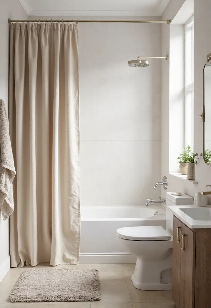 30+ Scandinavian Powder Room Ideas With Timeless Style 10 30+ Scandinavian Powder Room Ideas With Timeless Style - 10. Elegant Shower Curtains