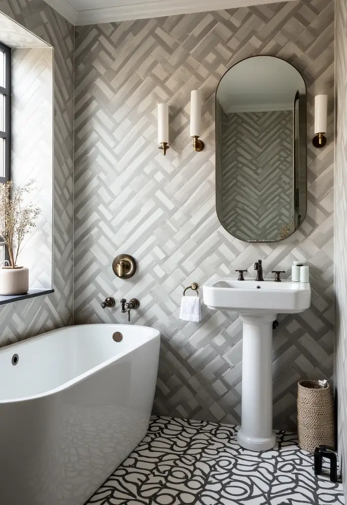 30+ Scandinavian Powder Room Ideas With Timeless Style 15 30+ Scandinavian Powder Room Ideas With Timeless Style - 15. Bold Statement Tiles