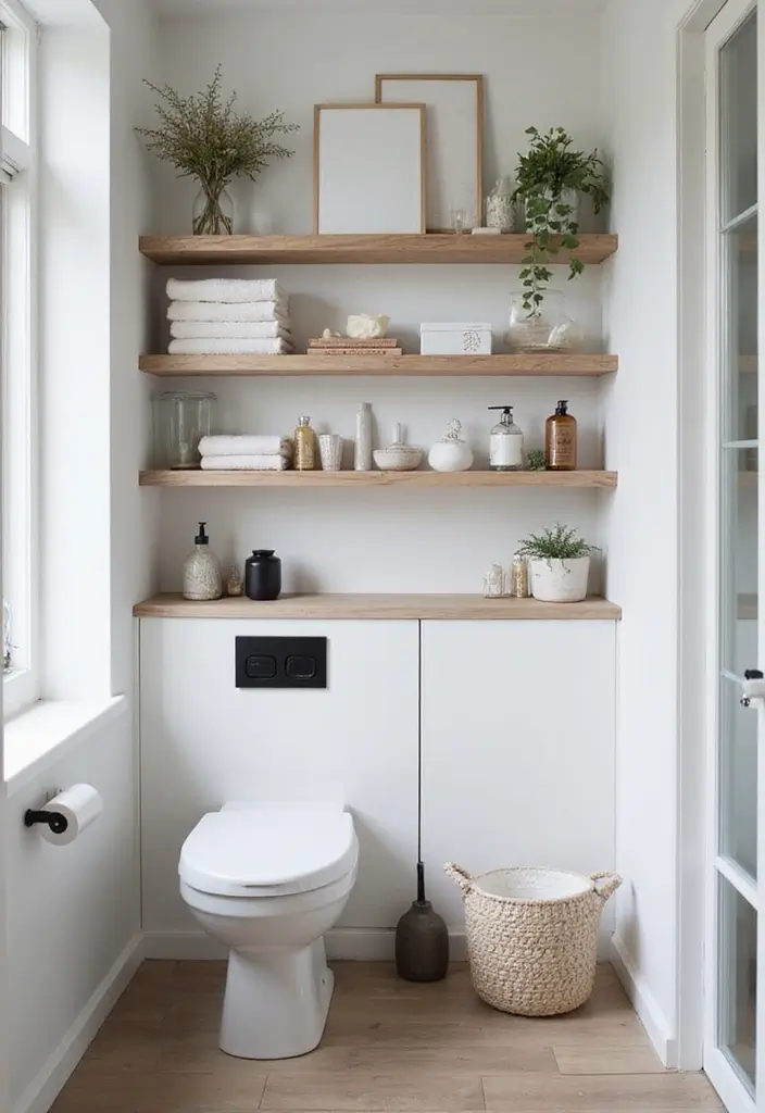 30+ Scandinavian Powder Room Ideas With Timeless Style 17 30+ Scandinavian Powder Room Ideas With Timeless Style - 17. Open Shelving